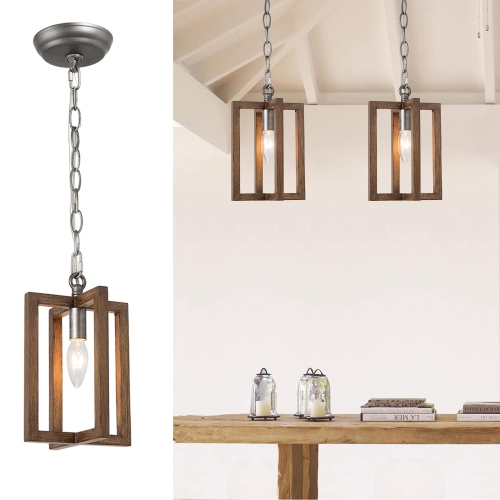 LOG BARN  Small Farmhouse Pendant Lighting, Kitchen Island With Wooden Crossing Frame, Mini Hanging Lamp for Foyer