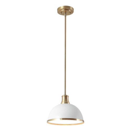 GLOBE ELECTRIC  60824 1-Light Pendant, Matte White, Matte Brass Accents, E26 Base Socket, Kitchen Island, Café, Decora