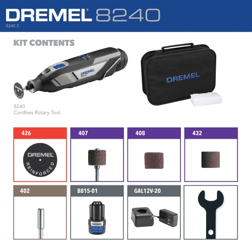 Dremel 8240 12V Cordless Rotary Tool Kit with Variable Speed and Comfort Grip - Includes 2AH Battery Pack