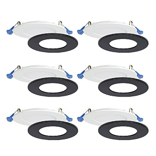 NADAIR  6-Pack, 4 Inches Led Ultra Slim Recessed Lights, 9W, 750 Lumens, 4000K (Cool ) And Black Trim Inclu.. In White