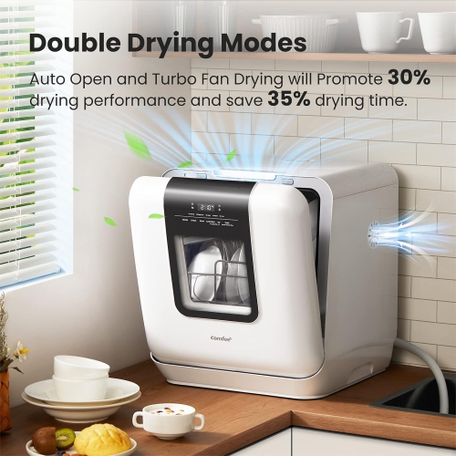 COMFEE' Countertop, Portable with 6L Built-in Water Tank, Mini with More Space Inside, 7 Programs, UV Hygiene& Auto Door Open, for Apartments, Dorms&