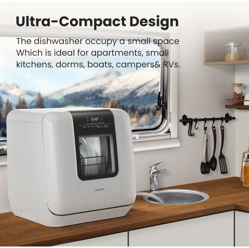 COMFEE' Countertop, Portable with 6L Built-in Water Tank, Mini with More Space Inside, 7 Programs, UV Hygiene& Auto Door Open, for Apartments, Dorms&