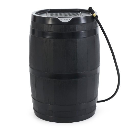 FCMP Outdoor RC45-BLK Rain Barrel - Water Rain Catcher Barrel with Flat Back for Watering Outdoor Plants