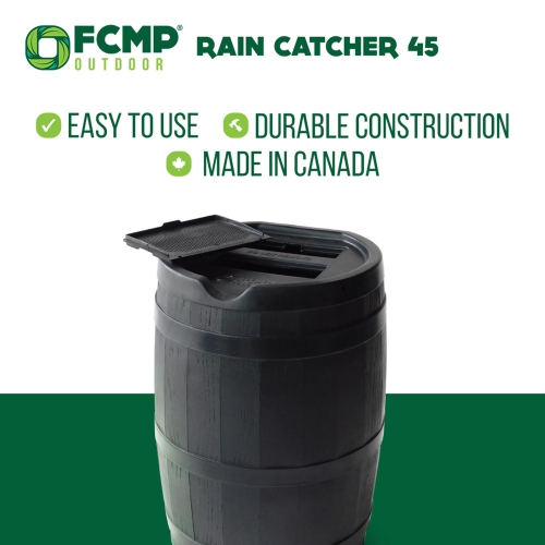 FCMP Outdoor RC45-BLK Rain Barrel - Water Rain Catcher Barrel with Flat Back for Watering Outdoor Plants