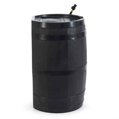 FCMP Outdoor RC45-BLK Rain Barrel - Water Rain Catcher Barrel with Flat Back for Watering Outdoor Plants