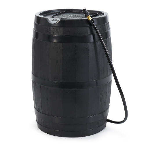FCMP Outdoor RC45-BLK Rain Barrel - Water Rain Catcher Barrel with Flat Back for Watering Outdoor Plants