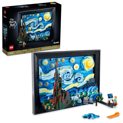 LEGO Ideas Vincent Van Gogh The Starry Night, Unique 3D Wall Art for Home Décor or Table Display with Artist Minifigure