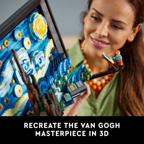 LEGO Ideas Vincent Van Gogh The Starry Night, Unique 3D Wall Art for Home Décor or Table Display with Artist Minifigure