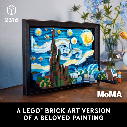 LEGO Ideas Vincent Van Gogh The Starry Night, Unique 3D Wall Art for Home Décor or Table Display with Artist Minifigure