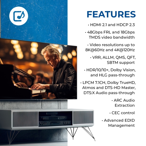 OREI 8K Dolby Atmos eARC Audio Extractor With CEC, Advanced EDID Management, and Resolutions up to 8K@30Hz or 4K@120Hz