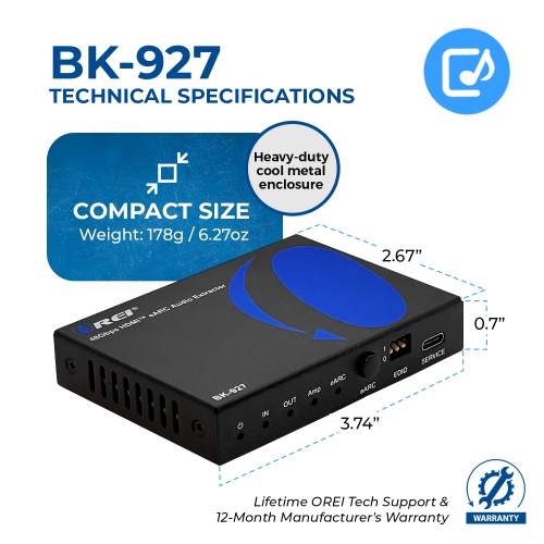 OREI 8K Dolby Atmos eARC Audio Extractor With CEC, Advanced EDID Management, and Resolutions up to 8K@30Hz or 4K@120Hz
