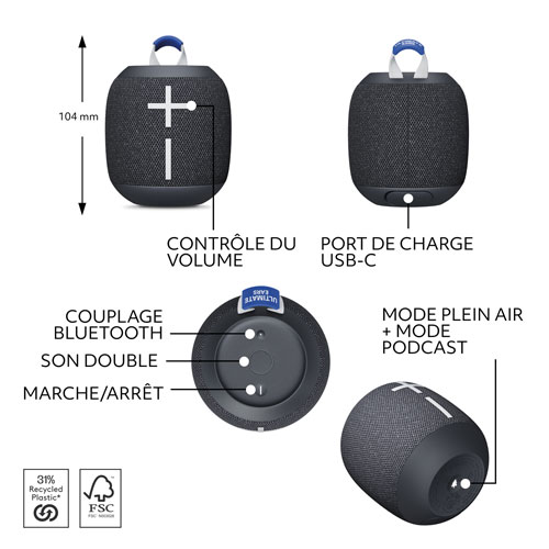 Haut-parleur sans fil Bluetooth étanche WONDERBOOM 4 d'Ultimate Ears - Noir actif