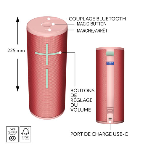 Haut-parleur sans fil Bluetooth étanche MEGABOOM 4 d'Ultimate Ears - Rouge framboise