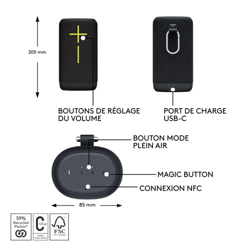 Haut-parleur sans fil Bluetooth étanche EVERBOOM d'Ultimate Ears - Noir