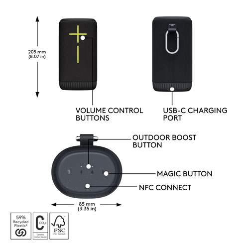 Haut-parleur sans fil Bluetooth étanche EVERBOOM d'Ultimate Ears - Noir