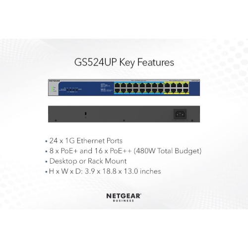 Netgear GS524UP 24-Port PoE++ Compliant Gigabit Unmanaged Network Switch -