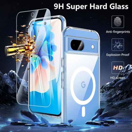 Pixel 8a Case Compatible with MagSafe | Shockproof, Magnetic, Clear Bumper Cover with Screen Protector