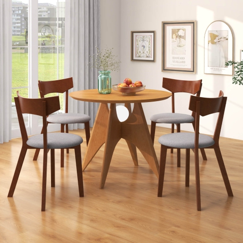 Costway Wooden Armless Dining Chair Set of 4 with Rubber Wood Legs Padded Seat Cushion