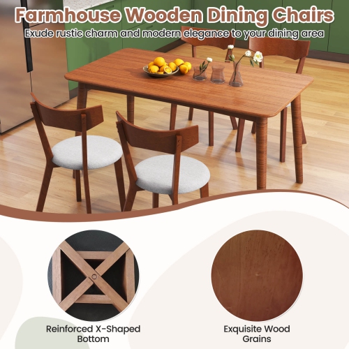 Costway Wooden Armless Dining Chair Set of 4 with Rubber Wood Legs Padded Seat Cushion