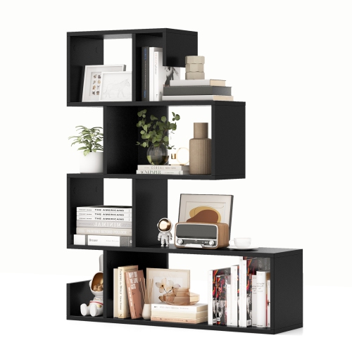 COSTWAY  1 PCs 5-Tier S-Shaped Bookshelf With Open Cubes Anti-Toppling Kits Freestanding Bookcase