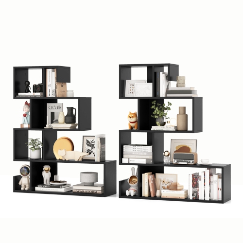 COSTWAY  2 PCs 5-Tier S-Shaped Bookshelf With Open Cubes Anti-Toppling Kits Freestanding Bookcase