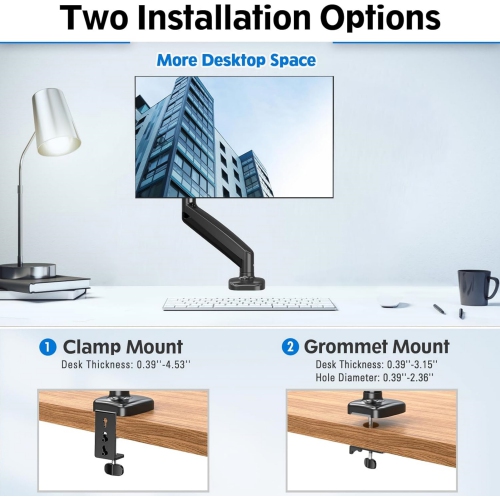 Single Monitor Desk Mount, Adjustable Gas Spring Monitor Arm Support Max 32 Inch, 4.4-17.6lbs Screen, Computer Monitor Stand Holder with