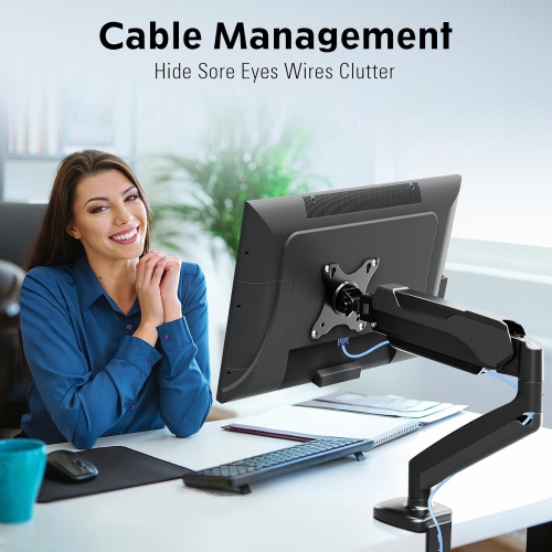 Single Monitor Desk Mount, Adjustable Gas Spring Monitor Arm Support Max 32 Inch, 4.4-17.6lbs Screen, Computer Monitor Stand Holder with