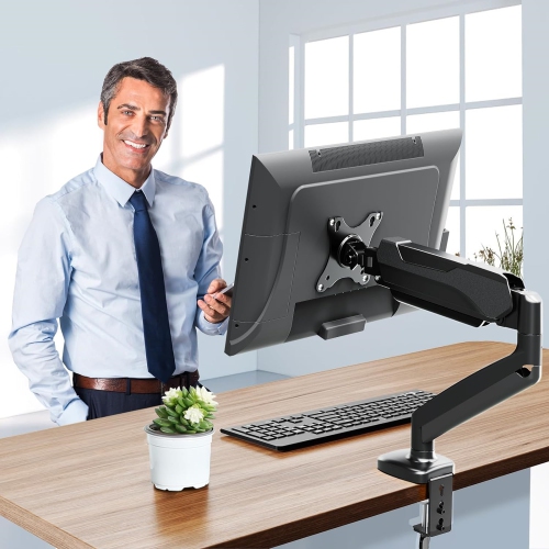 Single Monitor Desk Mount, Adjustable Gas Spring Monitor Arm Support Max 32 Inch, 4.4-17.6lbs Screen, Computer Monitor Stand Holder with
