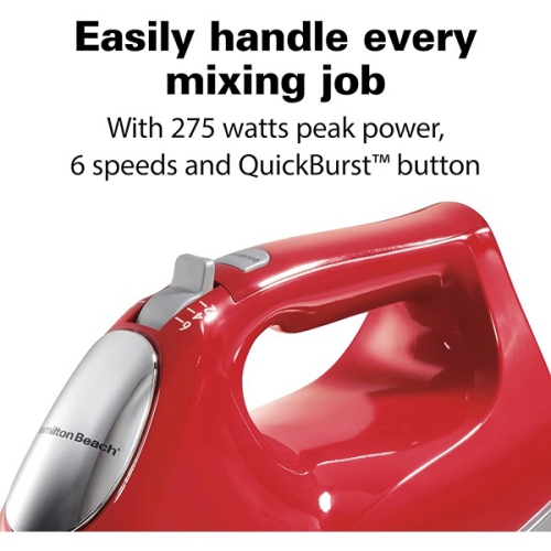 Mélangeur à main électrique 25,15 x 8,38 de Hamilton Beach 21,34&nbsp;cm avec six vitesses et fouet rouge