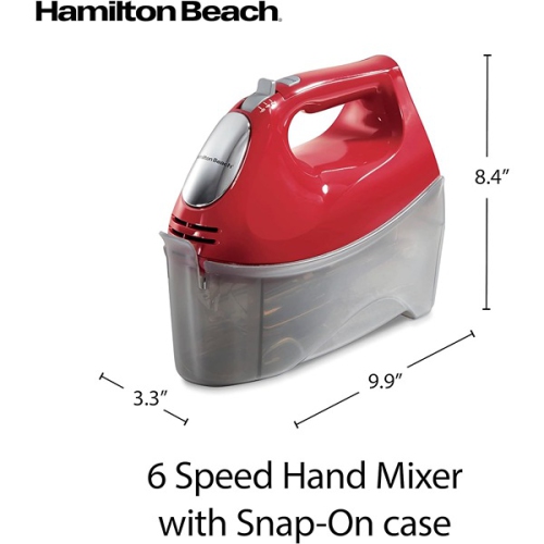 Mélangeur à main électrique 25,15 x 8,38 de Hamilton Beach 21,34&nbsp;cm avec six vitesses et fouet rouge