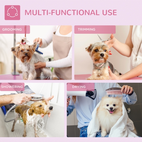 PawHut 32in Foldable Dog Grooming Table for Small Dogs, Pet Grooming Table for Dogs Cats with Adjustable Arm, Non-Slip Surface, Pink