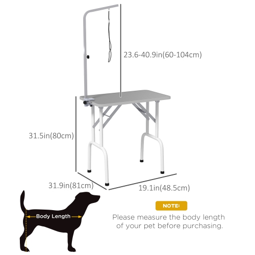 PawHut 32in Foldable Dog Grooming Table for Small Dogs, Pet Grooming Table for Dogs Cats with Adjustable Arm, Non-Slip Surface, Grey