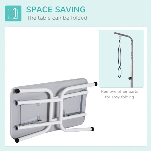 PawHut 32in Foldable Dog Grooming Table for Small Dogs, Pet Grooming Table for Dogs Cats with Adjustable Arm, Non-Slip Surface, Grey