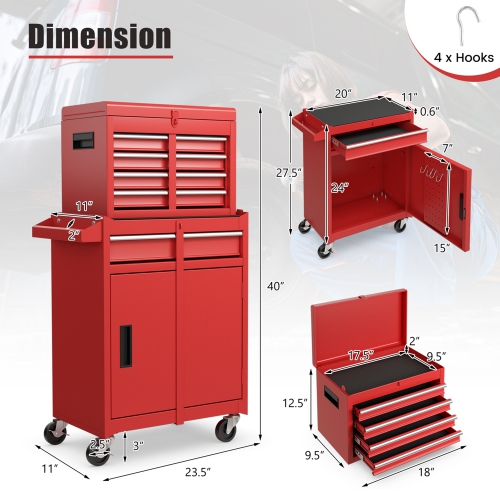 Costway 5-Drawer Rolling Tool Chest Cabinet Metal Tool Storage Box Lockable with Wheels