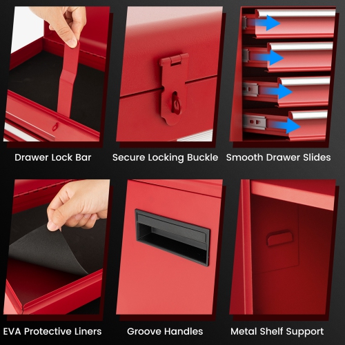 Costway 5-Drawer Rolling Tool Chest Cabinet Metal Tool Storage Box Lockable with Wheels