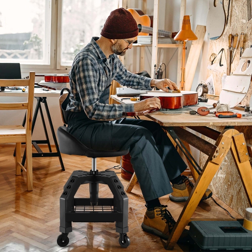 Costway Rolling Seat Mechanic Stool Chair with Tool Tray 4 Universal Wheels for Factory