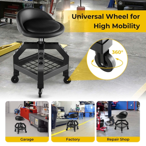 Costway Rolling Seat Mechanic Stool Chair with Tool Tray 4 Universal Wheels for Factory