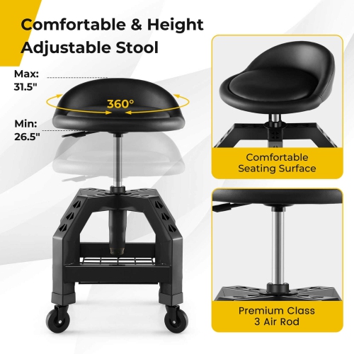 Costway Rolling Seat Mechanic Stool Chair with Tool Tray 4 Universal Wheels for Factory
