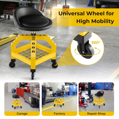 Costway Rolling Seat Mechanic Stool Chair with Tool Tray 4 Universal Wheels for Factory