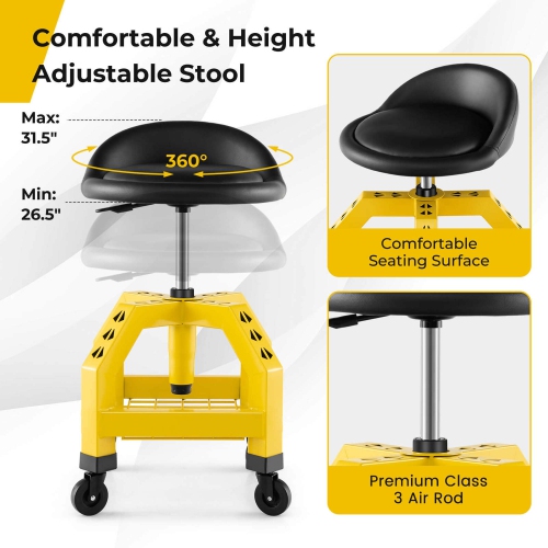 Costway Rolling Seat Mechanic Stool Chair with Tool Tray 4 Universal Wheels for Factory