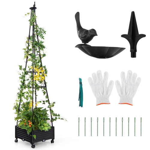 Gymax 81'' Garden Obelisk Trellis for Climbing Plants Tall Plant Support w/ Wheels