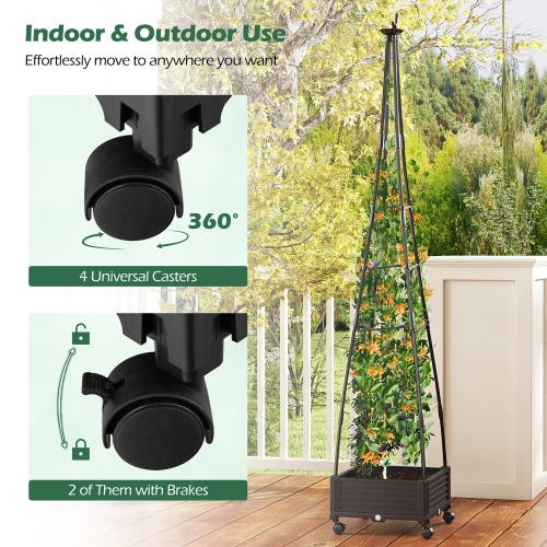 Gymax 81'' Garden Obelisk Trellis for Climbing Plants Tall Plant Support w/ Wheels