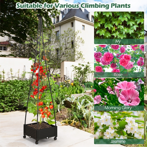 Gymax 81'' Garden Obelisk Trellis for Climbing Plants Tall Plant Support w/ Wheels