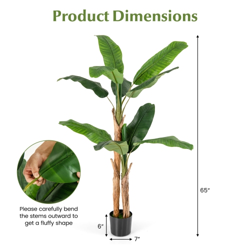 Gymax 2PCS 6.5' Tall Artificial Banana Tree w/ 27 Large Leaves Natural Bark