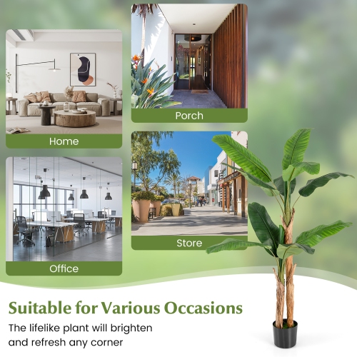 Gymax 2PCS 6.5' Tall Artificial Banana Tree w/ 27 Large Leaves Natural Bark