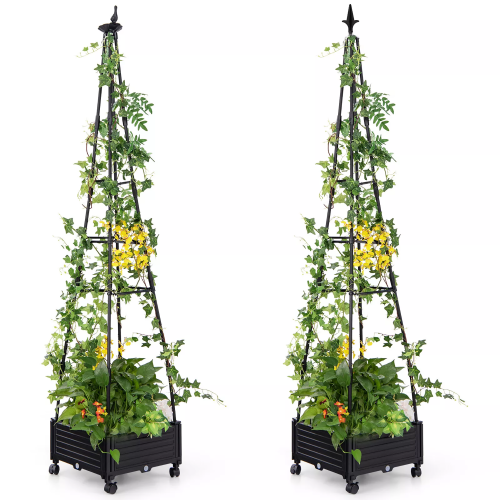 Gymax 2PCS 81'' Garden Obelisk Trellis for Climbing Plants Tall Plant Support w/ Wheels
