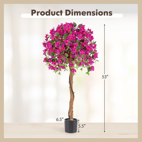Gymax 2PCS 53'' Artificial Azalea Tree Floral Plant w/ Red Azalea Flowers Nursery Pot