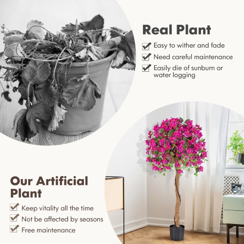 Gymax 2PCS 53'' Artificial Azalea Tree Floral Plant w/ Red Azalea Flowers Nursery Pot