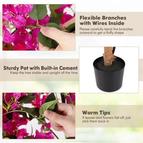 Gymax 2PCS 53'' Artificial Azalea Tree Floral Plant w/ Red Azalea Flowers Nursery Pot