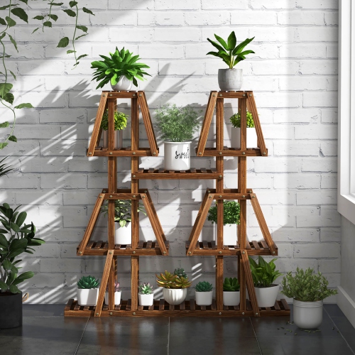 Gymax 5-Tier Wood Plant Stand 10 Pots Plant Display Rack Tall Corner Plant Organizer